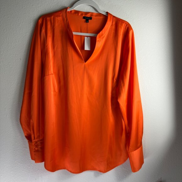 NWT Talbots Women’s Large Satin Blend Orange Pull-on Blouse Top Business - Picture 2 of 16